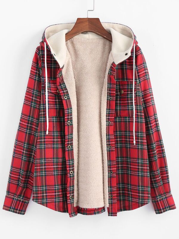 Zaful forro de lã com capuz jaqueta feminina plain cryptidcore capa botão up fuzzy casaco para a primavera outono