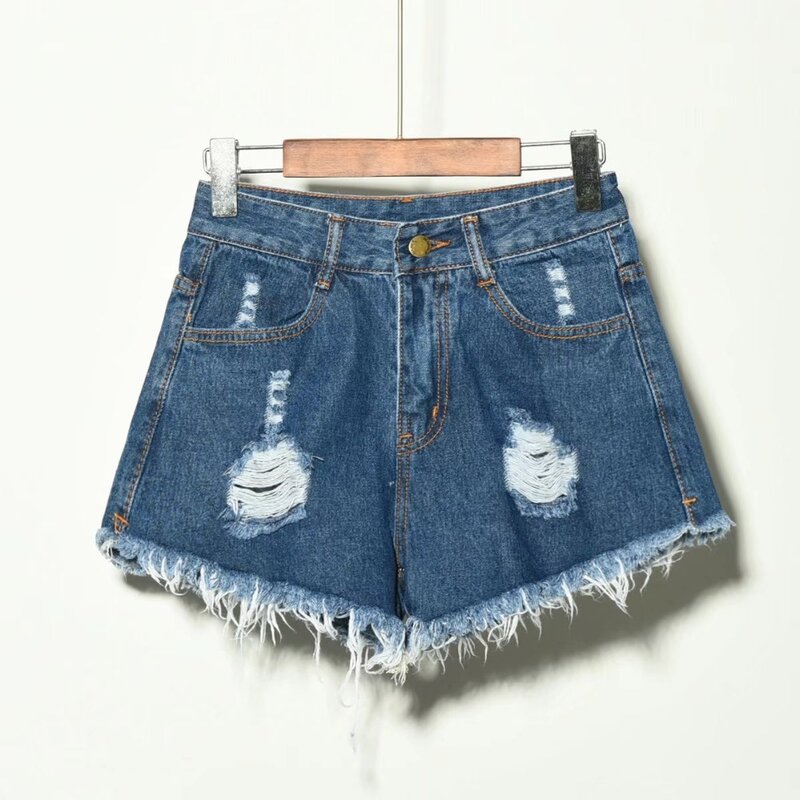 Letnie spodenki jeansowe damskie frędzle wysokiej talii krótkie dżinsy szorty damskie S do 6XL plus rozmiar