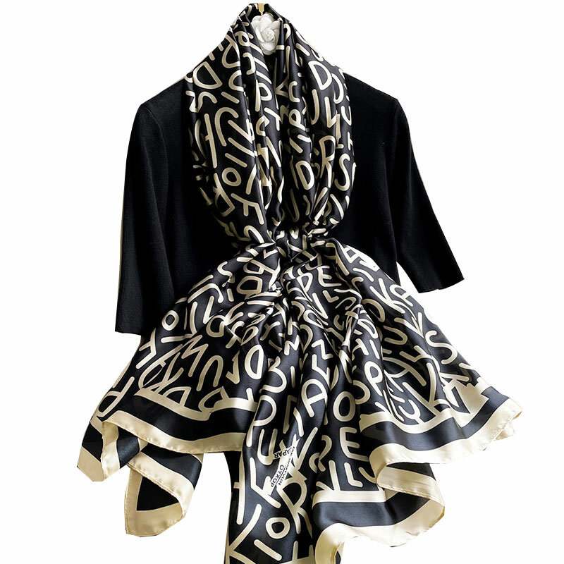 Bufanda de seda de 180x90cm para mujer, chal largo a la moda, pañuelo de playa, pañuelo estampado, diadema, cuello, silenciador, 2021