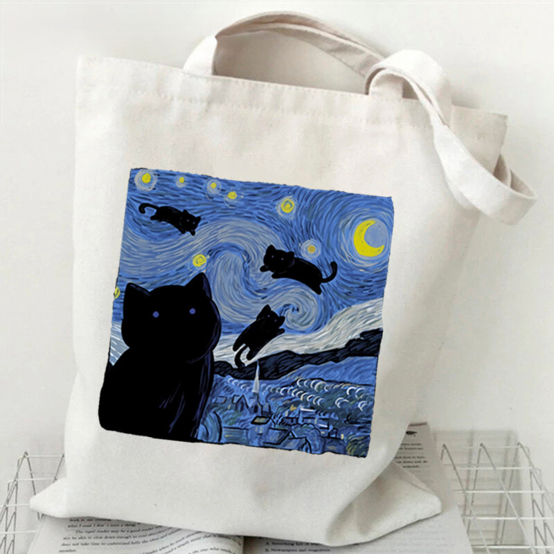 Sacola de moda gato saco kawaii shopper bonito animal sacos de compras sacos de lona bolsas casuais meninas sacos de ombro bolsa