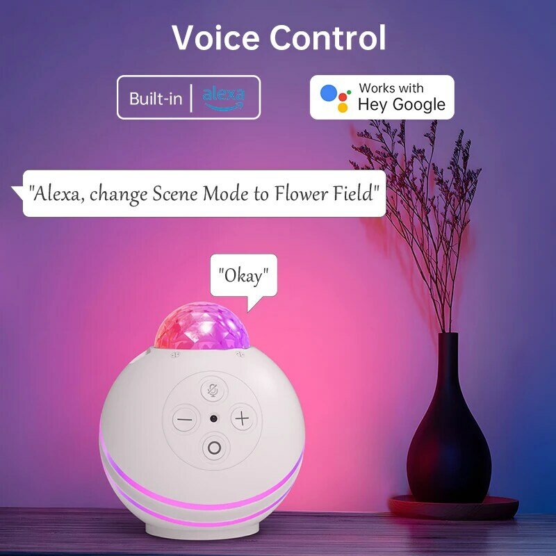 Altavoz inteligente con Alexa, dispositivo de sonido estéreo con Control de voz, anillo de luz LED Tuya, luz nocturna, proyector de estrellas