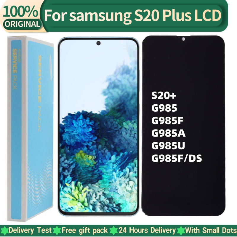 Oryginalny AMOLED Digitizer do Samsung Galaxy S20 Plus ekran dotykowy LCD Digitizer S20 + G985 G985F wyświetlacz z plamami z ramką