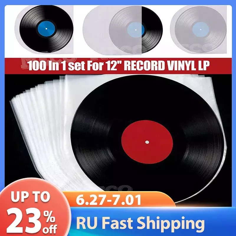 100Pcs PE Vinyl Record 12'' LP Record Plastic Bag Anti-static Record Sleeves Outer Inner Plastic Clear Dustproof Cover C