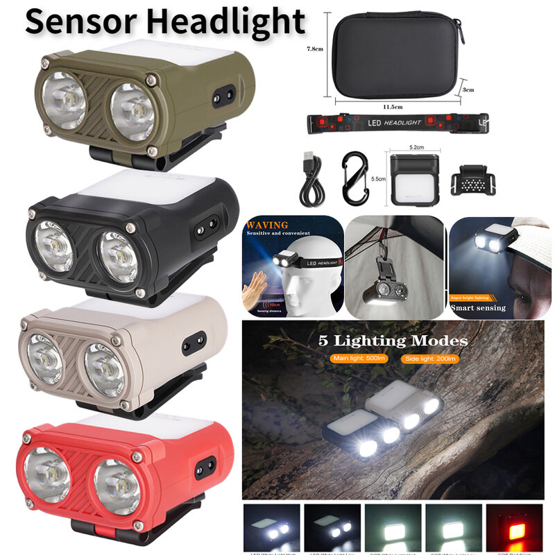 LEDヘッドランプ,センサーキャップ,オン/オフ,充電式,キャンプや釣り用,緊急時