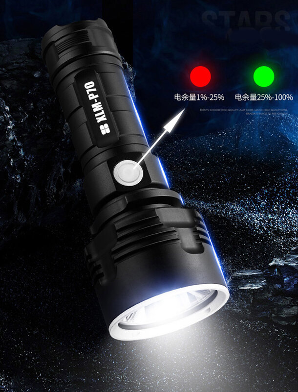 Светодиодный фонарик L2 P70 с зарядкой через USB, мощсветильник уличный фонарь для спасения, водонепроницаемый, для кемпинга, ночной рыбалки, ...