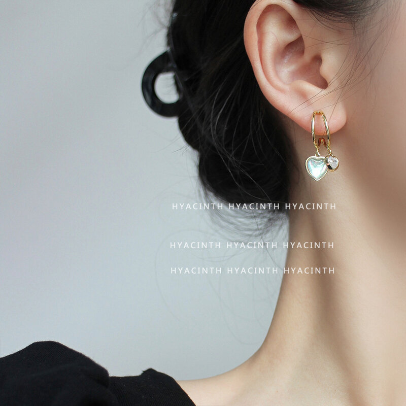 Boucles d'oreilles coréennes en cristal Zircon pour femmes, pendentif d'amour, décor Boho, cœur, pour cadeau d'anniversaire, bijoux de fête