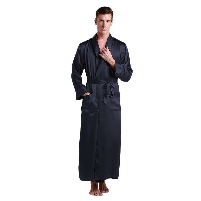 100ผ้าไหม Robe ชุดนอนชุดนอนกิโมโนผู้ชาย22 Momme Contra ความยาวเต็มธรรมชาติเสื้อผ้าผู้ชายจัดส่งฟรี