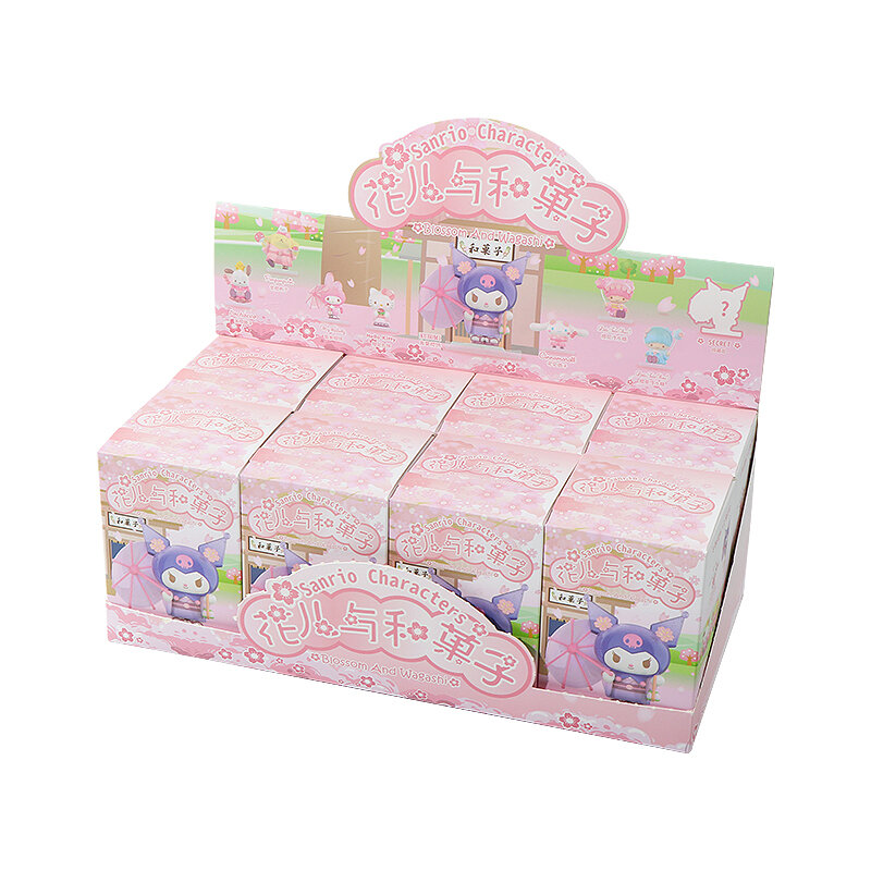 Sanrio personagens caixa cega kuromi cinnamoroll olá kitty melodia pocahcco figura brinquedos flores e frutas boneca coleção bonito