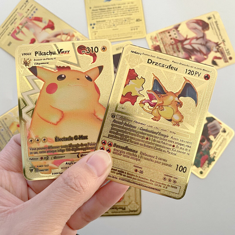 Baru Pokemon Logam Kartu Bernapas Api Naga Emas Vmax Kartu Koleksi Hadiah Permainan Kartu Koleksi Hadiah untuk Anak-anak