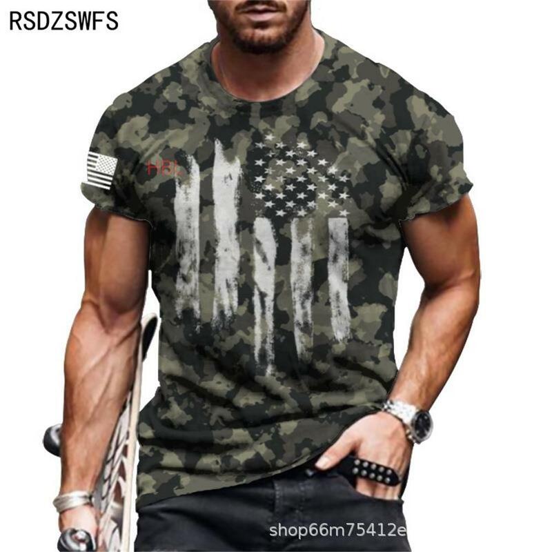 Camiseta con estampado 3D de bandera americana para hombre, camiseta de manga corta con cuello redondo, transpirable, holgada, de gran tamaño, ropa de verano