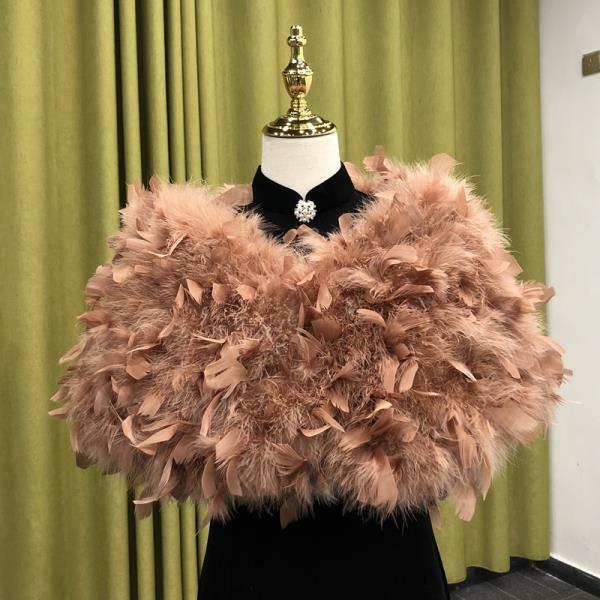 Fashion Natural Feather Collar Cape Stole Shawl Collar Shrug Cape with Ribbon Ties Wedding Evening Party Costume Feather Shawl