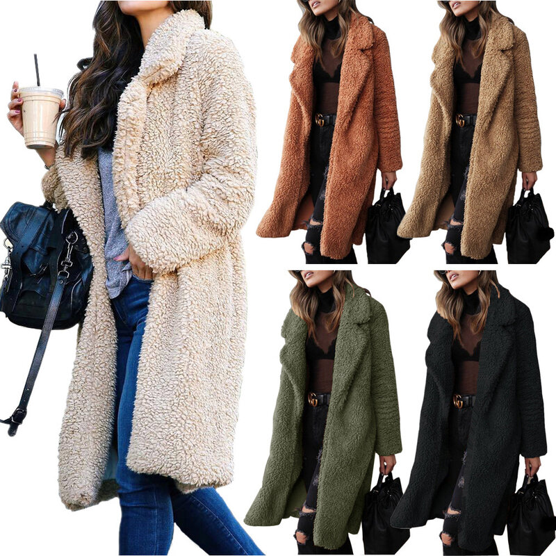 Kobiety czarne futro Plus rozmiar z długim rękawem pluszowa kurtka Top jesień zima moda gruby średniej długości pluszowy płaszcz Harajuku Office Lady