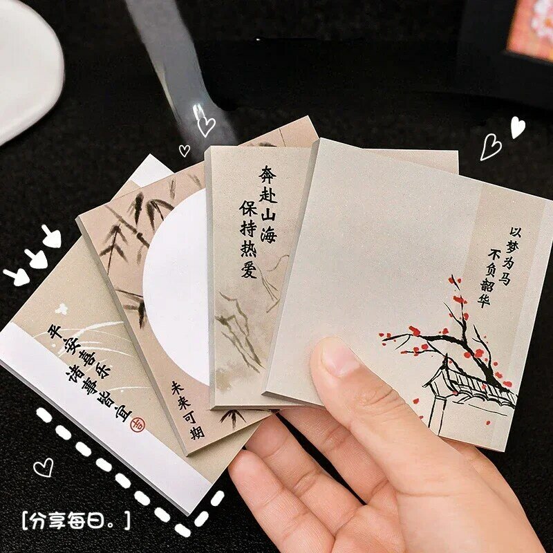 Estilo chinês Sticky Notes, Memorando do Estudante, Message Note Pad, N Times Stickers, Decoração, Escritório, Material de Estudo, Original, 50 Folhas