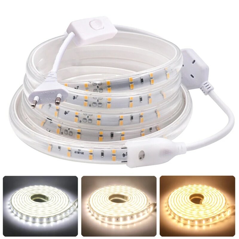 Super Bright 2835 LED Strip Light con interruttore doppia fila 120LED 220V impermeabile esterno LED nastro flessibile LED decorazione del nastro