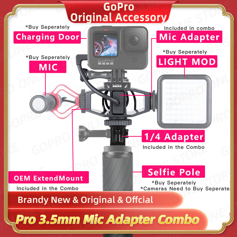 GoPro Pro 3.5มม.Adapter สำหรับ HERO10 HERO9 HERO8 HERO7 HERO6 HERO5อะแดปเตอร์ไมโครโฟน