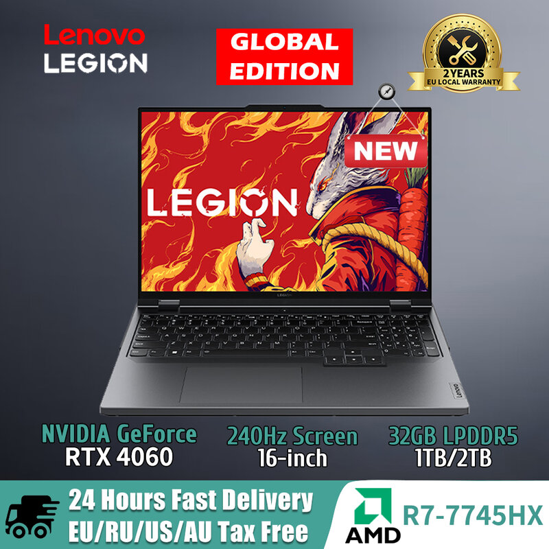 Lenovo Legion Laptop Gaming R9000P, Notebook Game Esports 7 7745HX RTX4060 16G/32G RAM 1T/2T SSD 16 inci 2.5K 240Hz 2023