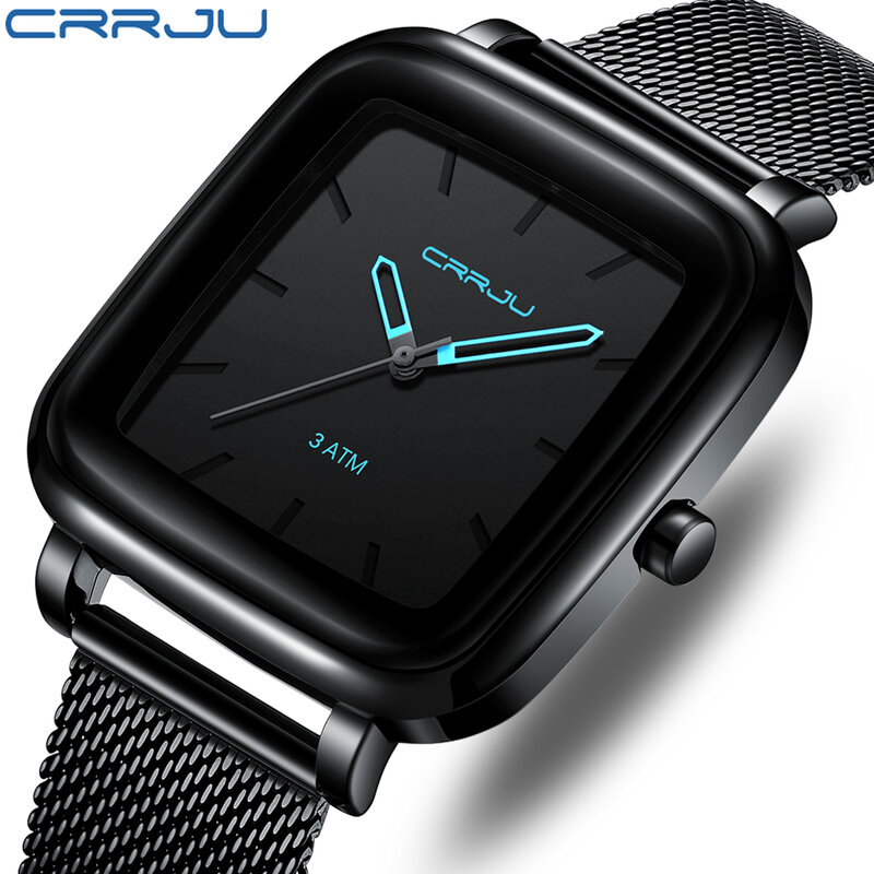 100% الأصلي CRRJU ساعة للرجال العلامة التجارية الفاخرة مقاوم للماء الرياضة ساحة ساعة كوارتز موضة الفولاذ المقاوم للصدأ ساعات المعصم