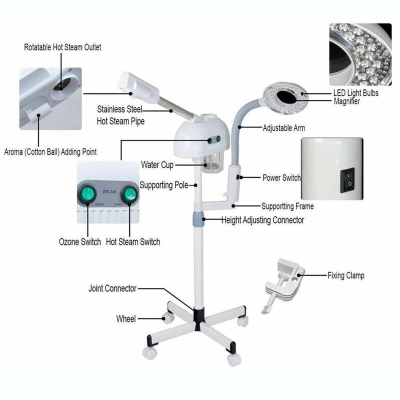 Vaporizador Facial 2 en 1 con lámpara de aumento de 5X, vaporizador Facial Nano iónico de ozono, humidificador, vaporizador de aromaterapia, inhalación de vapor