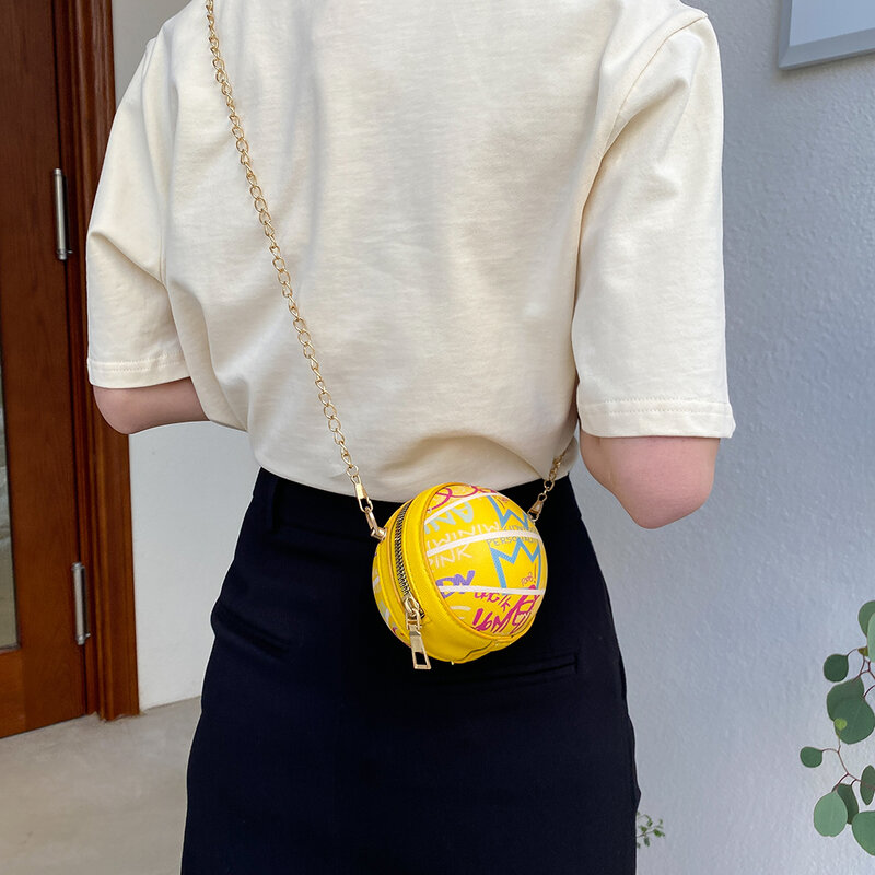 Bolso de hombro pequeño para mujer, bandolera Vintage con estampado de formas esféricas de PU, bandolera informal con cadena, monedero pequeño