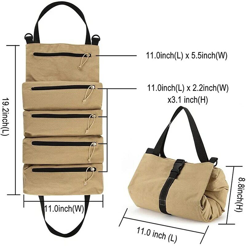 Working Tools Bag Roll Tool Roll Multi-Purpose Tool Roll Up Bag Wrench Roll Pouch Hanging Tools Zipper Carrier Tote With Handle
