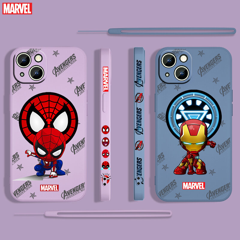 Marvel Spiderman Hero Cartoon For Apple iPhone 13 12 Mini 11 Pro XS MAX XR X 8 7 6S SE Plus Liquid Left Rope Silicone Phone Case