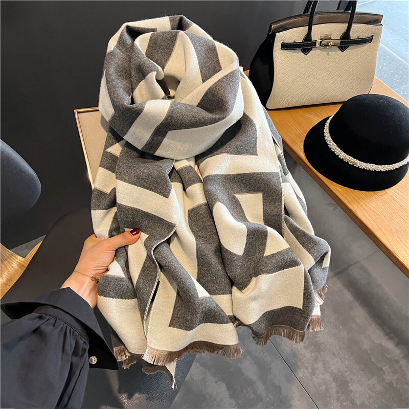 Novo lenço de caxemira xadrez feminino design inverno cobertor quente grosso neckerchief bandana feminino pashmina xale wrap bufanda poncho