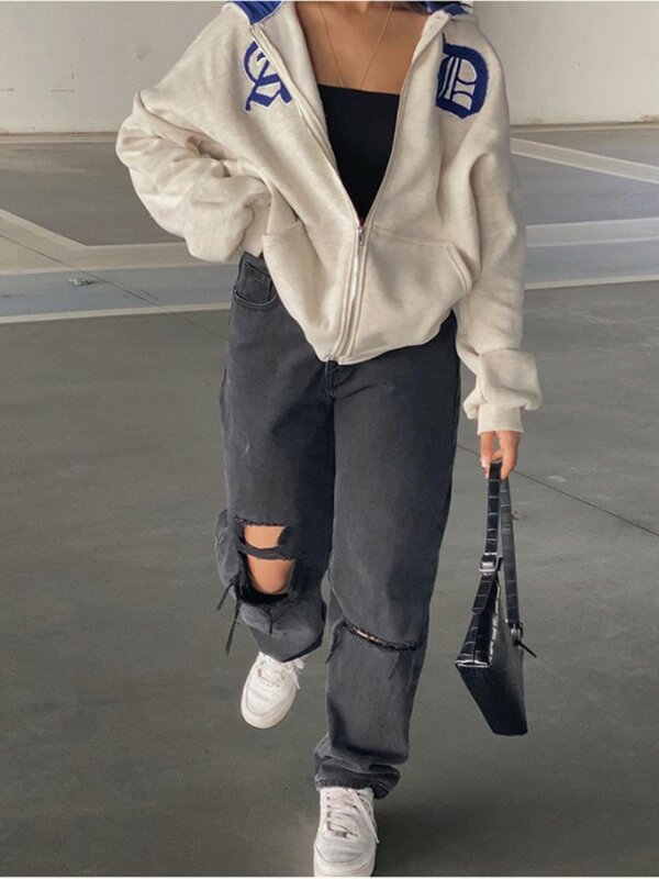 Женская уличная одежда в стиле хип-хоп, куртка с капюшоном, готическое пальто с буквенным принтом в стиле Харадзюку Y2k, винтажная куртка гран...