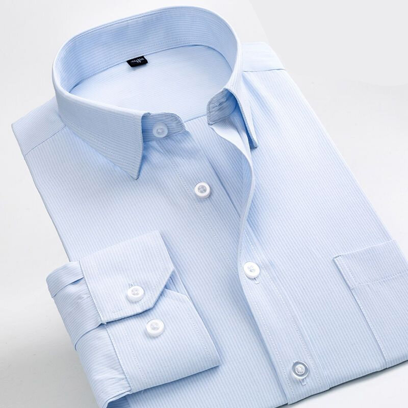 Business Casual Formal Men's Dress Shirt Regular Fit Striped Plaid Blouse