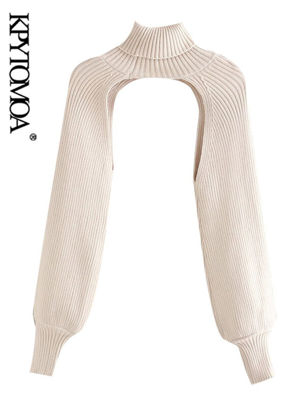 KPYTOMOA для женщин 2020 Мода митенки для вязаный свитер в винтажном стиле с высоким, плотно облегающим шею воротником с длинным рукавом женские п...