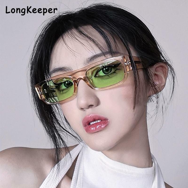 Retro pequeno retângulo feminino óculos de sol moda champanhe verde roxo óculos de sol tons uv400 tendências masculino quadrados óculos de sol 2022
