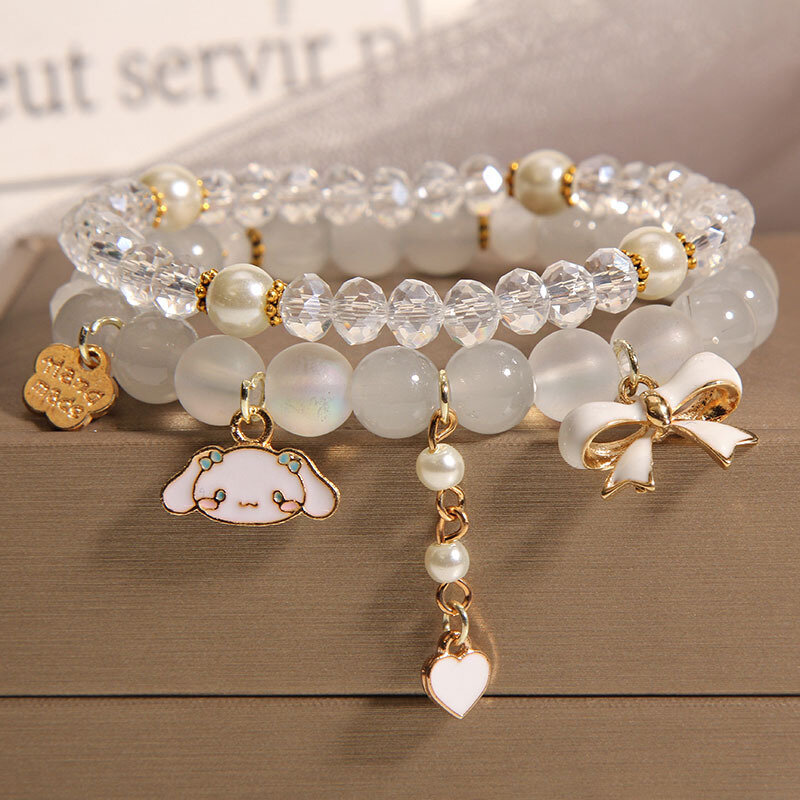Sanrio-pulsera creativa de cristal para niñas, brazalete de perlas, de gatito, regalo de San Valentín