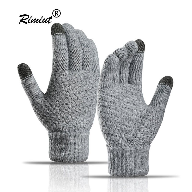 Rimiut Women Men Winter Autumn Gloves Black Gray Solid Knitted Warm Wool Double Layer Adult Casual Gloves Touch Screen Fashion