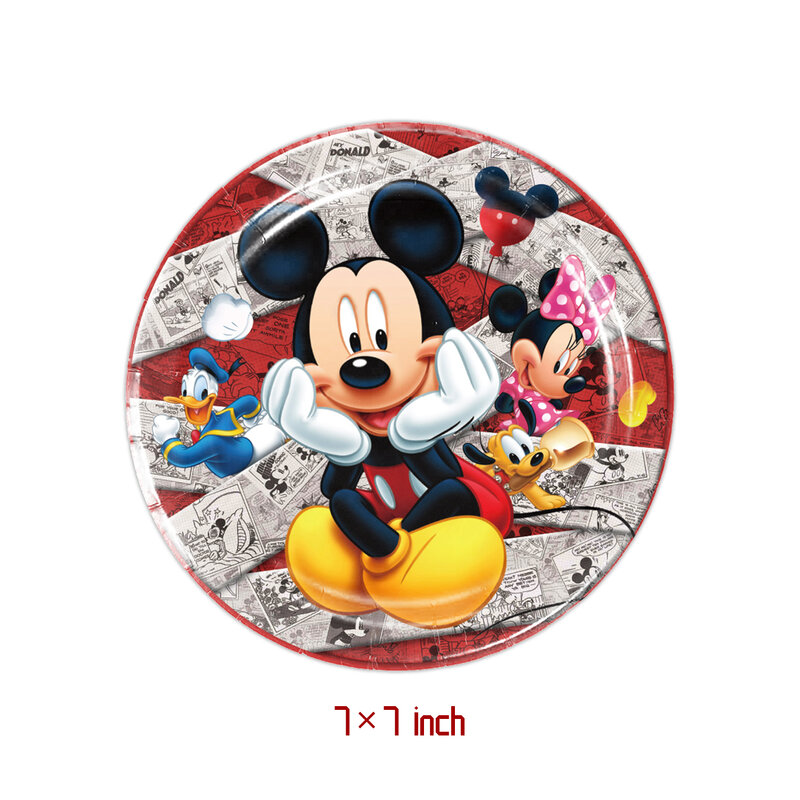 Dekorasi Pesta Ulang Tahun Mickey Mouse Cup Plate Serbet Sedotan Kue Topper Taplak Meja Balon Alat Makan Sekali Pakai Baby Shower