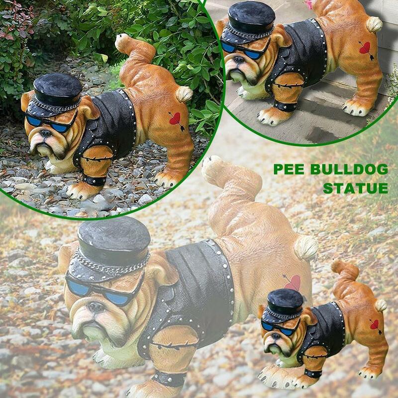 New Tough Guy Bulldog pipì statua del cane con occhiali da sole animali decorazione gnomo 2022 scultura giardino Nordic Creative Funn O6I2