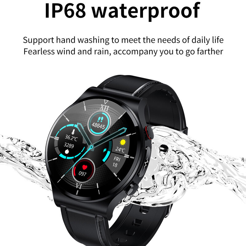Rollstimi 360*360 HD inteligentny zegarek mężczyźni temperatura ciała ciśnienie krwi tętno ekg + PPG wodoodporna bezprzewodowa ładowarka Smartwatch