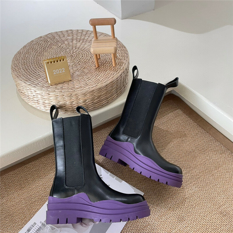Botas de felpa de piel auténtica para hombre y mujer, zapatos de cuña con plataforma, sin cordones, de alta calidad, a la moda, Unisex, 2022