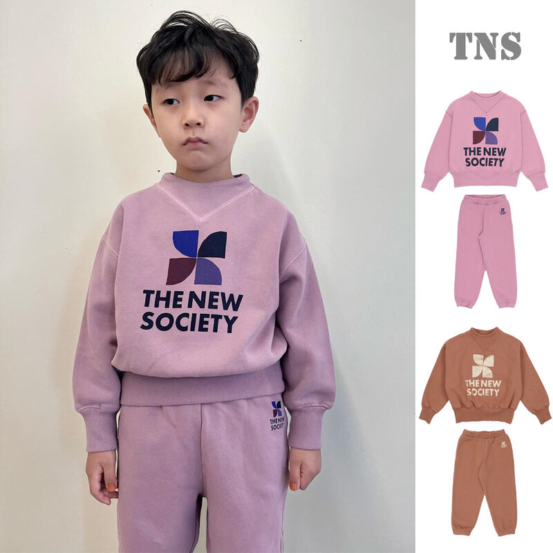 2023 Autumn/Winter New Children's Set TNS Same Boys and Girls' Windmill High Neck Sweatshirt Set girls clothes  boys clothes
