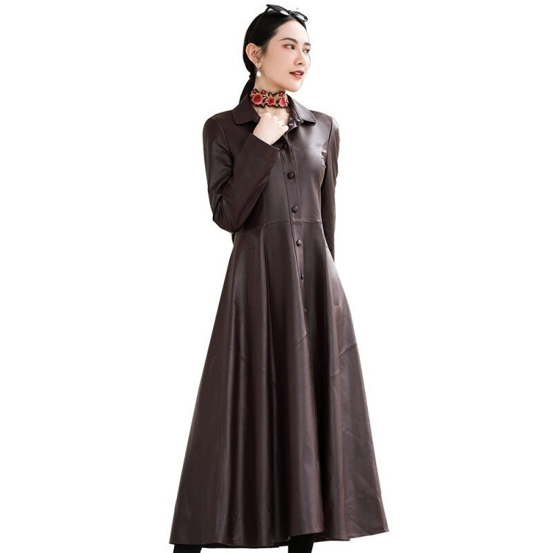 Casacos femininos couro legítimo ol,, senhoras casaco especialmente longo estilo de luxo