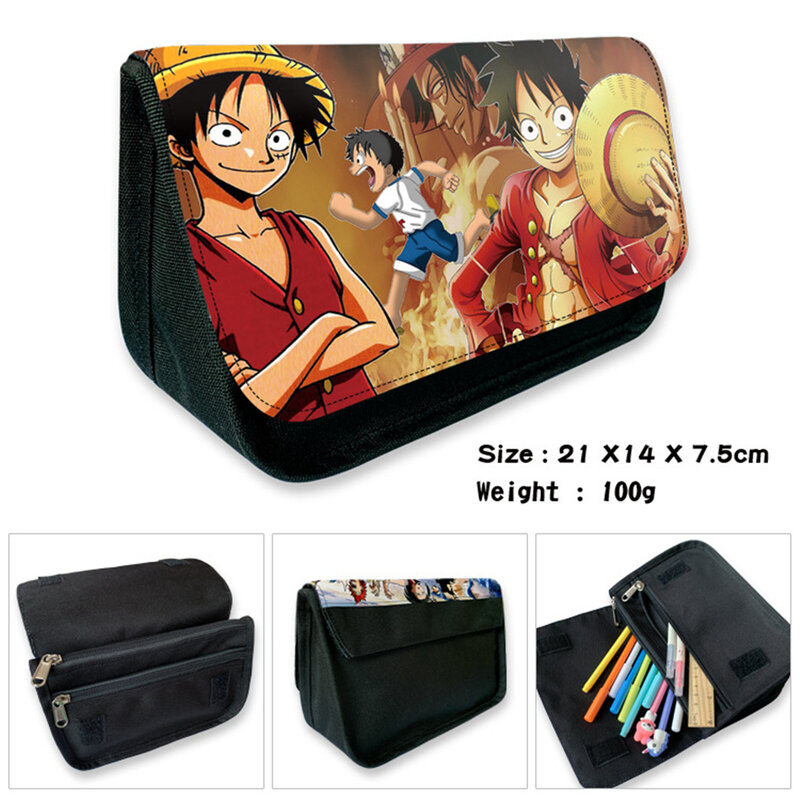 Anime Luffy Law Luffy Nylon estudiante Penbag School Stationerybag Fashion Make Up Bag Printing Pencil estuches Zipper Cosmetic