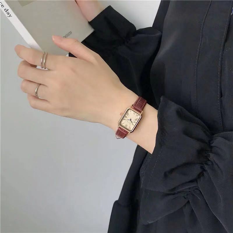 Montres rétro rome Rectangle pour femmes, montre-bracelet Vintage en cuir pour femmes, horloge à Quartz, pointeur bleu marron, 2022