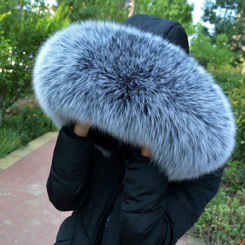 จริง Fox Fur Collar Shawl Furry Fur Collar คอผ้าพันคอผ้าพันคอสุนัขจิ้งจอกสุดหรูผ้าพันคอตกแต่งสีดำสีขาวผ้าคลุมไหล่รัสเซียสุภาพสตรี