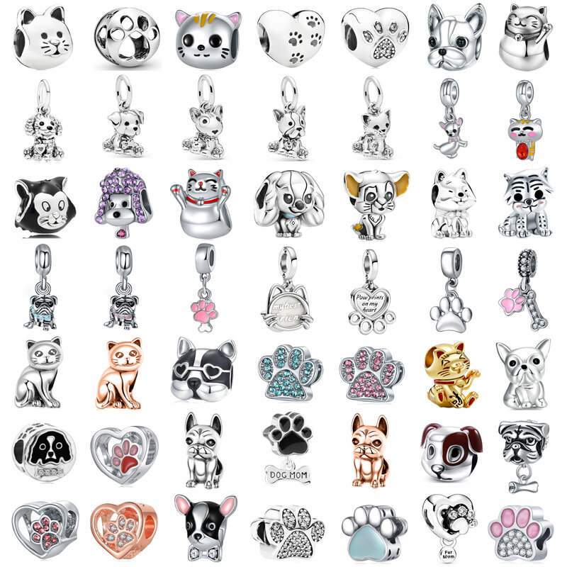 Jimat Mode Baru Hadiah Aksesori Perhiasan Gelang Wanita Pandora Asli Pas Manik-manik Tapak Anjing Kucing Asli