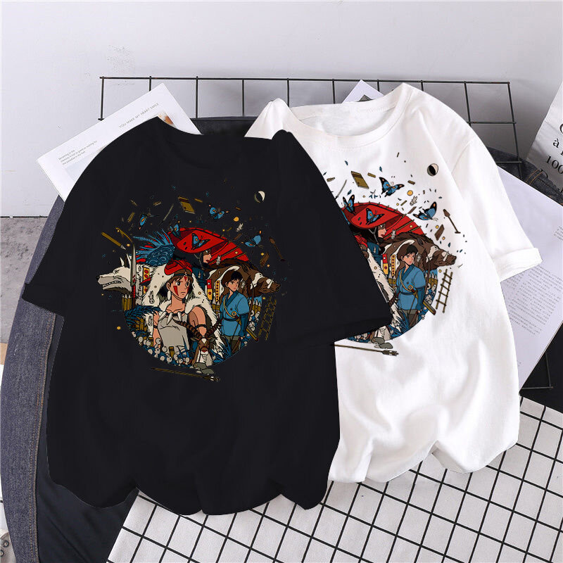 T-Shirt damski, koszulka z nadrukiem Anime, Kawaii ubrania, Oversized, Studio, Ghibli Totoro Miyazaki, grafika, odzież damska