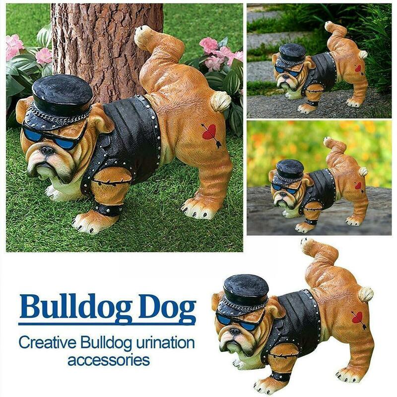 New Tough Guy Bulldog pipì statua del cane con occhiali da sole animali decorazione gnomo 2022 scultura giardino Nordic Creative Funn O6I2