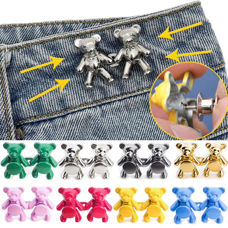 Detachable Metal Bear Tighten Waist Button Women Men Jeans Bear Waist Buckles DIY Tightening Metal Clothing Waist Clip Pins