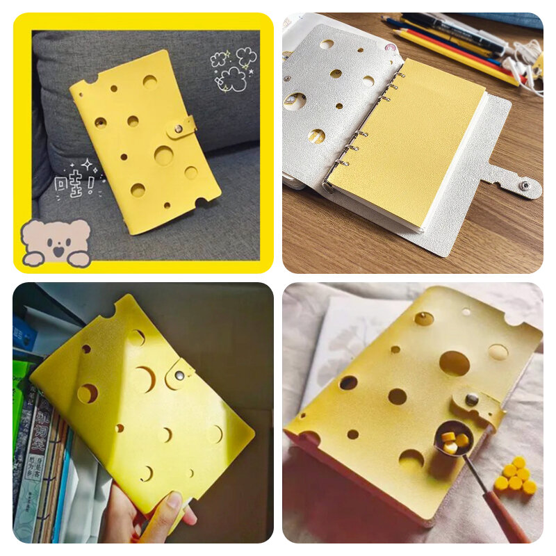 A6 A7 Adorable Cheese Notebook Leather Cover Cute Journal Portable Diary Loose-Leaf Notepad Kawaii Sketchbook Can Be Gift