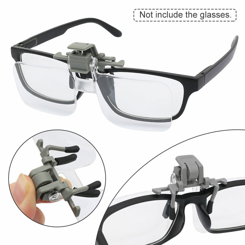 2X Kaca Pembesar Ringan Kacamata Pembesar dengan Klip Pembesar untuk Menjahit Kerajinan Membaca Peta