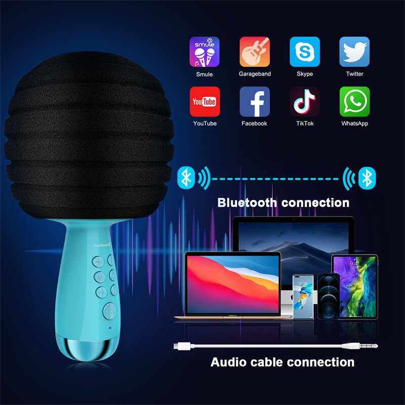 ZealSound Mikrofon Karaoke Nirkabel Bluetooth Mikrofon Kamar Genggam Portabel Mesin Bernyanyi Rumah Speaker Catatan untuk Anak-anak