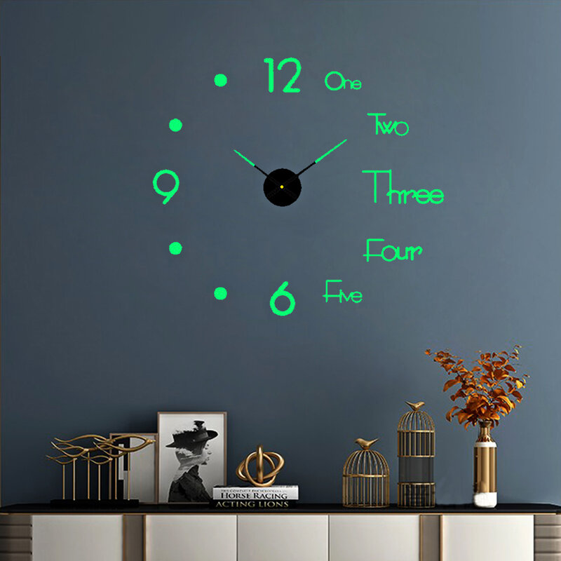 3DRoman 숫자 벽시계 빛나는 Frameless 벽시계, 자동 디지털 시계 벽 스티커, 거실 벽 장식 스티커