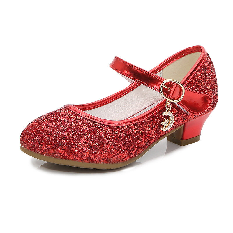 أحذية ديزني فروزن آنا إلسا للبنات عالية الكعب للأطفال من الجلد للأطفال صندل الأميرة صنادل الترتر أحذية الرقص